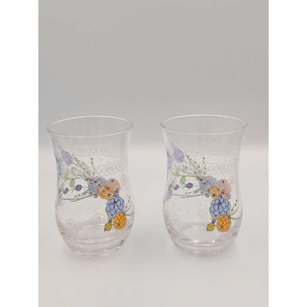 Set Of Two Hand Blown Anthropologie Turkuaz Kitchen Posy Juice Glasses - Picture 3 of 8